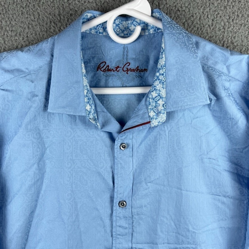 Robert Graham Button Shirt Mens 3XL Blue Jacquard Paisley Flip Cuff Long Sleeve - Picture 2 of 16